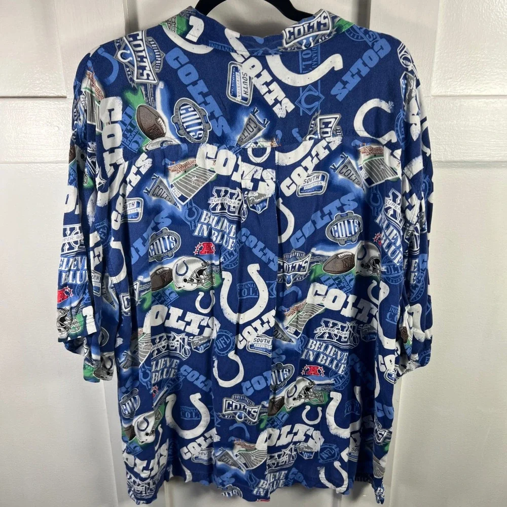 NFL Team Apparel Indianapolis Colts All Over Print Rayon Shirt Blue Mens 2XL